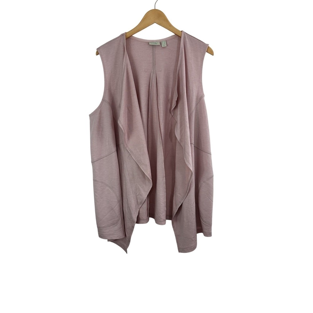 LOGO Lounge Waterfall Open Front Cardigan Womens 1X Pockets Pink Sleeveless Topâ
